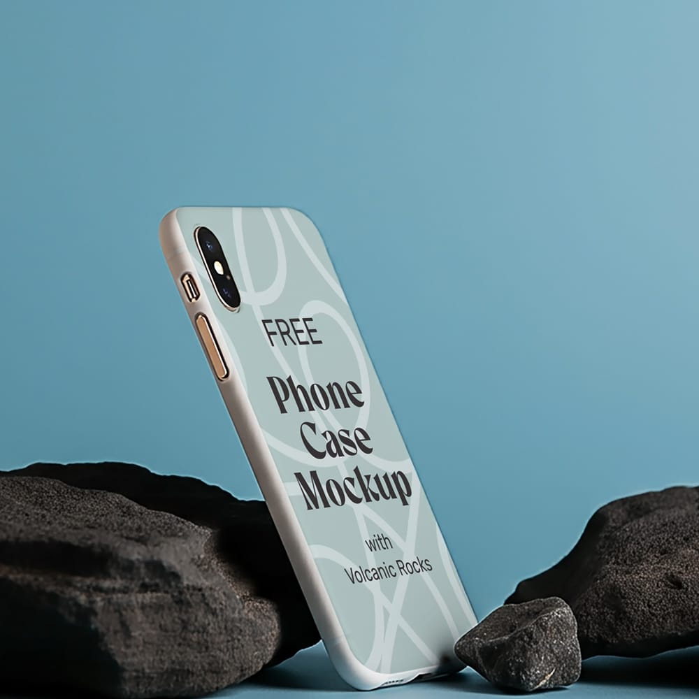 Free Phone Case Mockup with Volcanic Rocks PSD