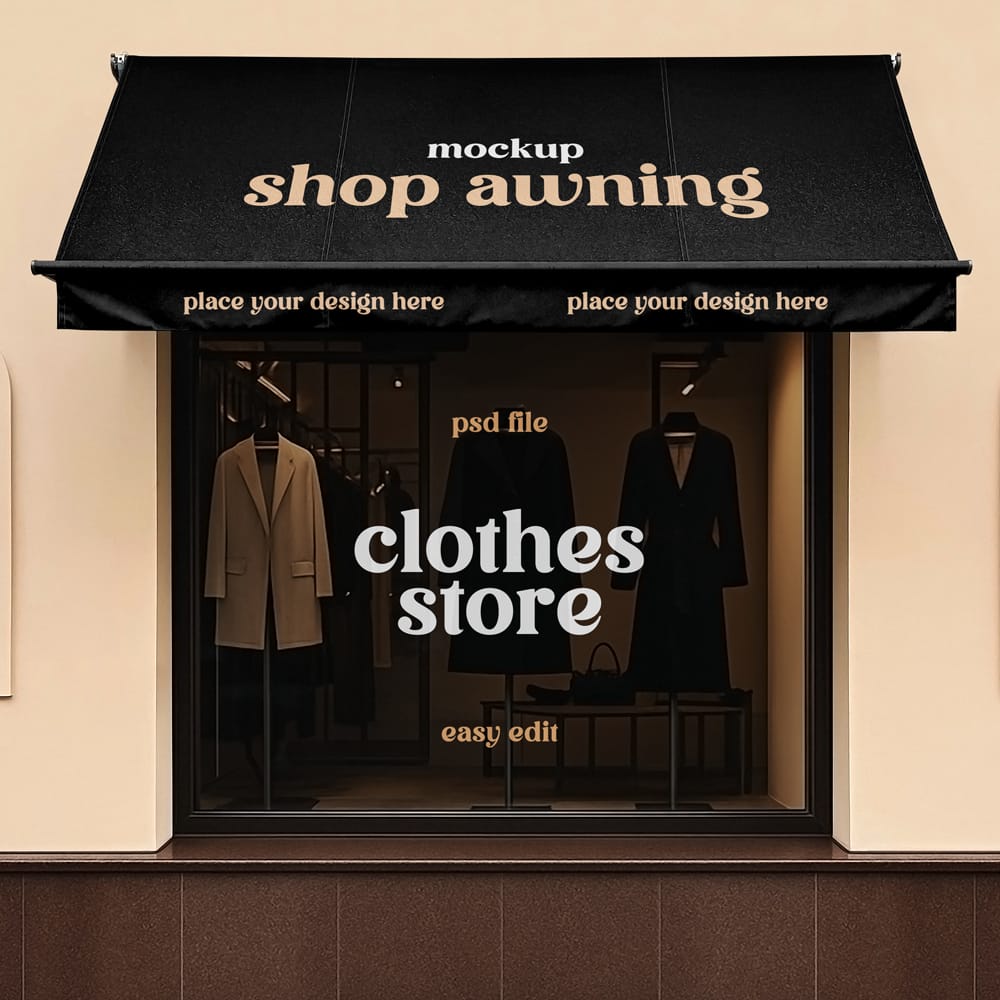 Free Realistic Shop Awning Mockup PSD