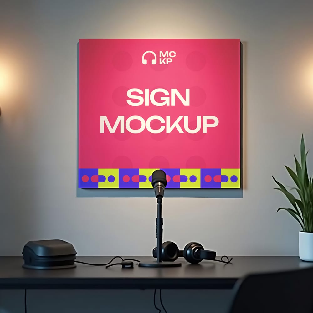 Free Sign Board Podcast Mockup PSD