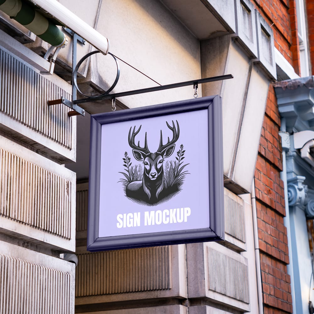 Free Square Framed Sign Mockup PSD