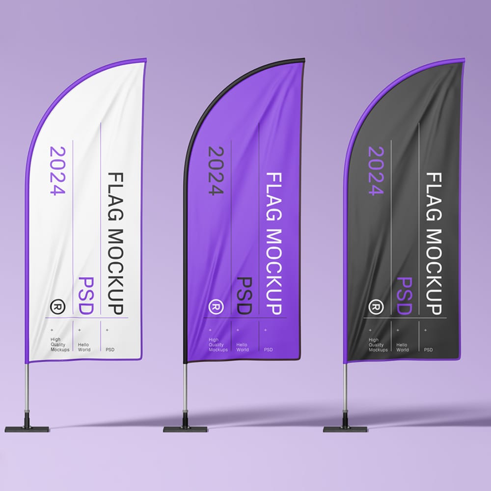Free Three Convex Flags Mockup PSD