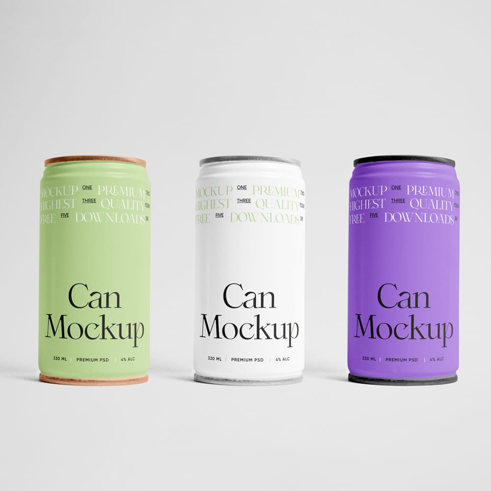 Free Three Small Metal Can Mockups PSD