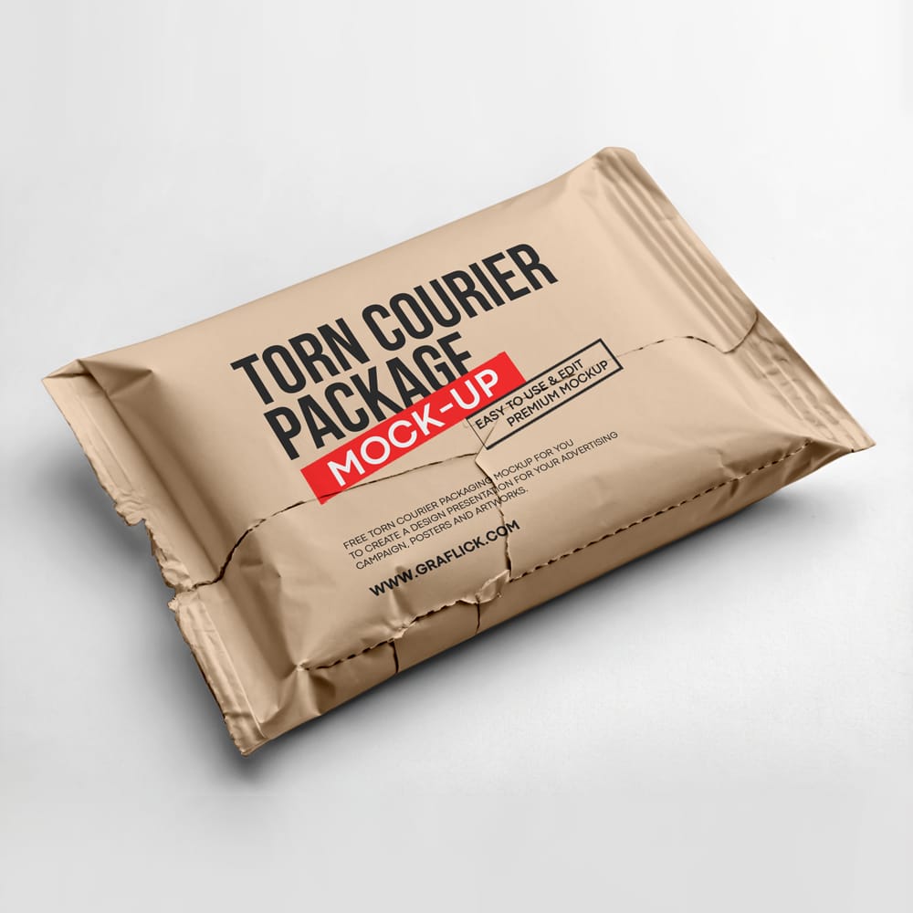 Free Torn Courier Package Mockup PSD