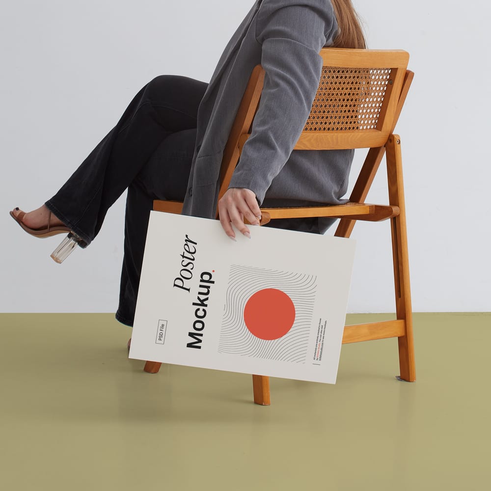 Free Woman Holding a Paper Poster Mockup PSD