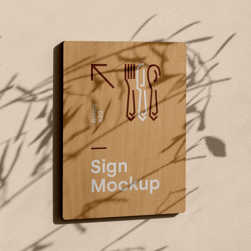 Free Wood Sing on the Wall Mockup PSD