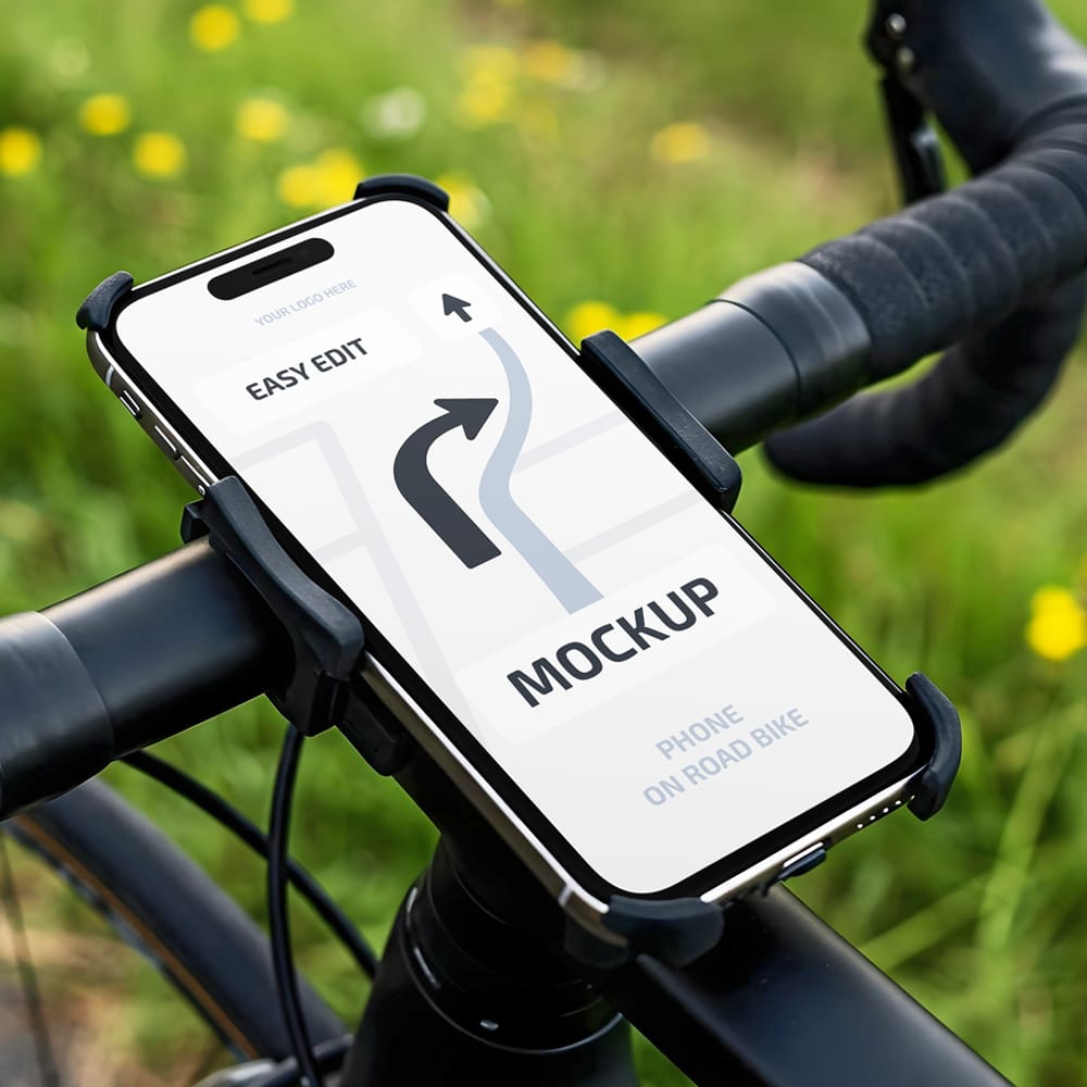 Free iPhone Mockup on Road Bike PSD