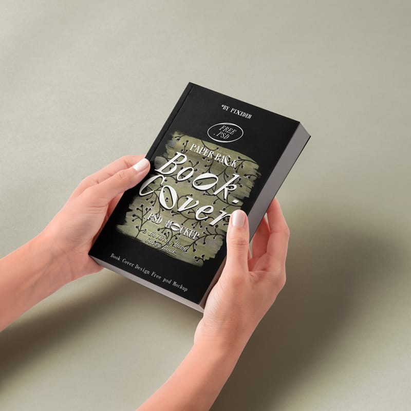 Hands Holding Paperback Book Cover Design Mockup PSD