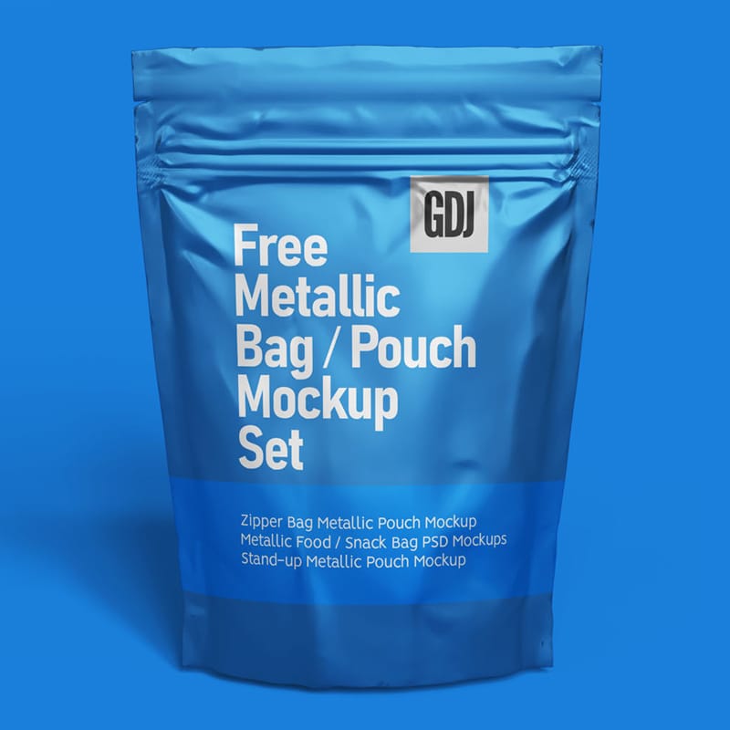 High-Quality Metallic Pouch Mockup Set PSD