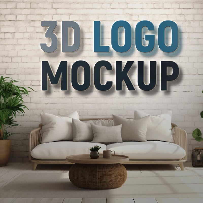 Interior Wall Logo Mockup PSD