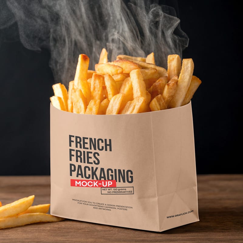 Kraft Paper French Fries Bag Mockup PSD