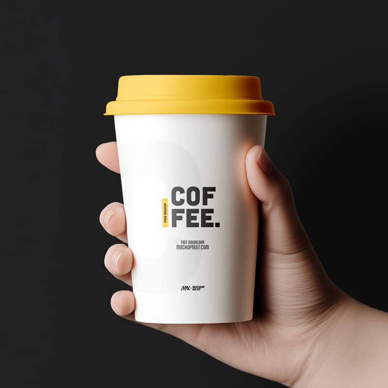 Paper Coffee Cup Mockup Holding By Hand PSD