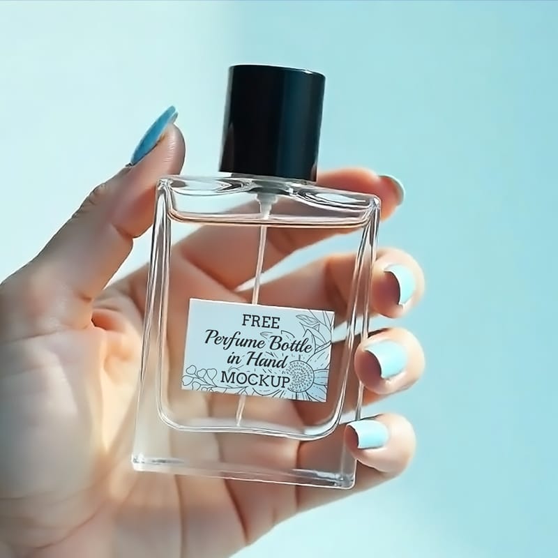 Perfume Bottle in Hand Mockup PSD