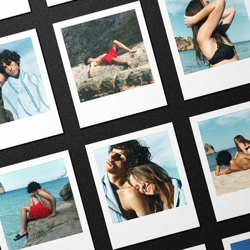 Polaroid Instant Cards Grid Mockup PSD