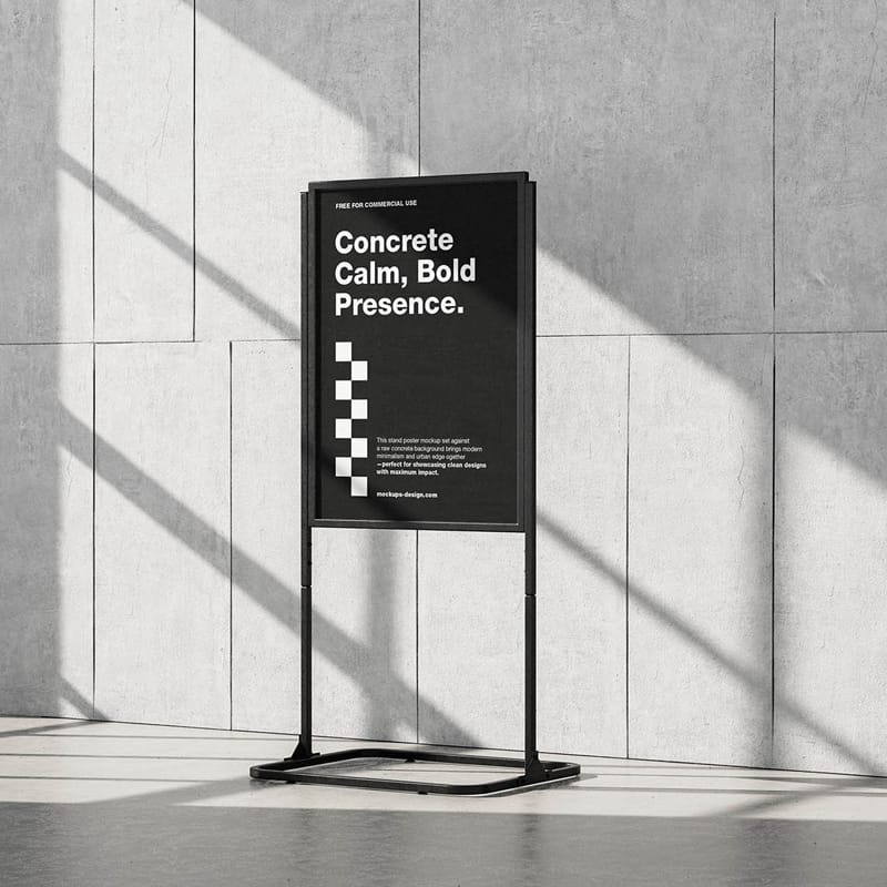 Poster Stand on Concrete Mockup PSD