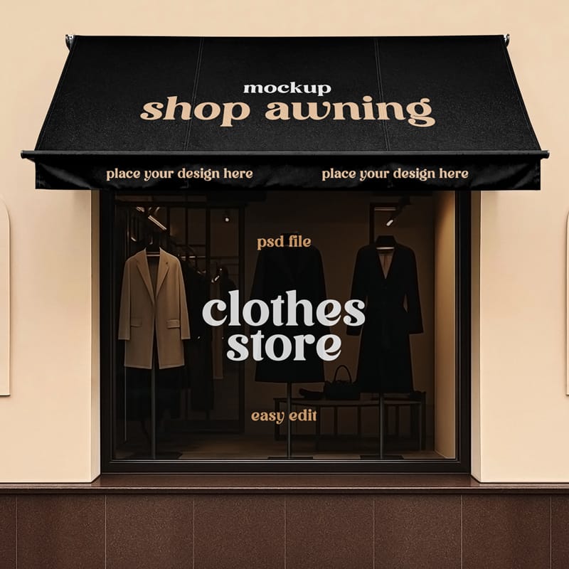 Realistic Shop Awning Mockup PSD