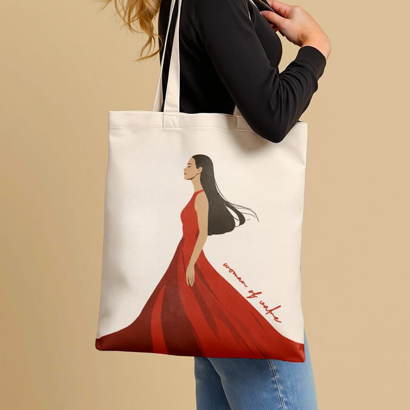 Realistic Tote Bag Mockup PSD with a Model