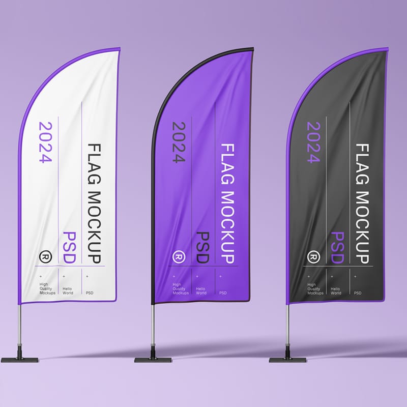 Three Convex Flags Mockup PSD