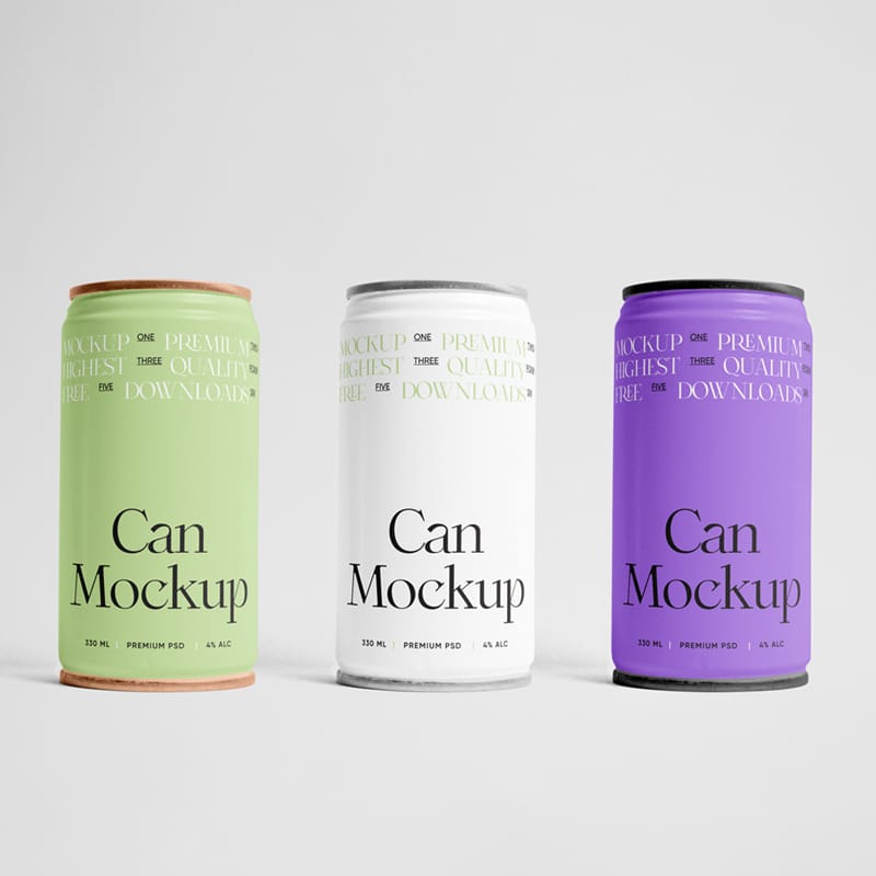 Three Small Metal Can Mockups PSD