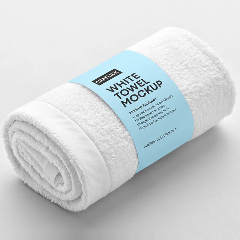 White Towel Mockup with Label PSD