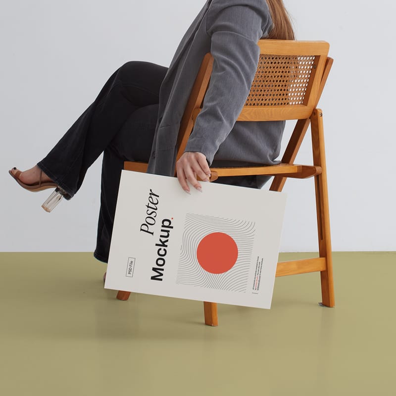 Woman Holding a Paper Poster Mockup PSD