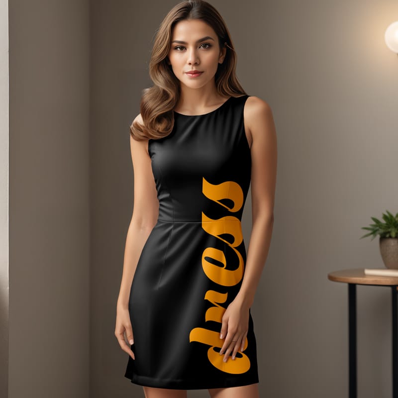 Woman Wearing Dress Mockup PSD