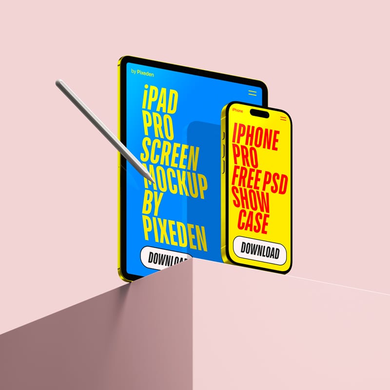 iPad Pro and iPhone Pro Showcase Screens Mockup PSD