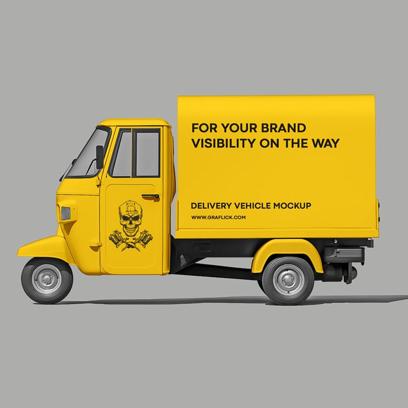 3 Wheeler Delivery Truck Mockup PSD