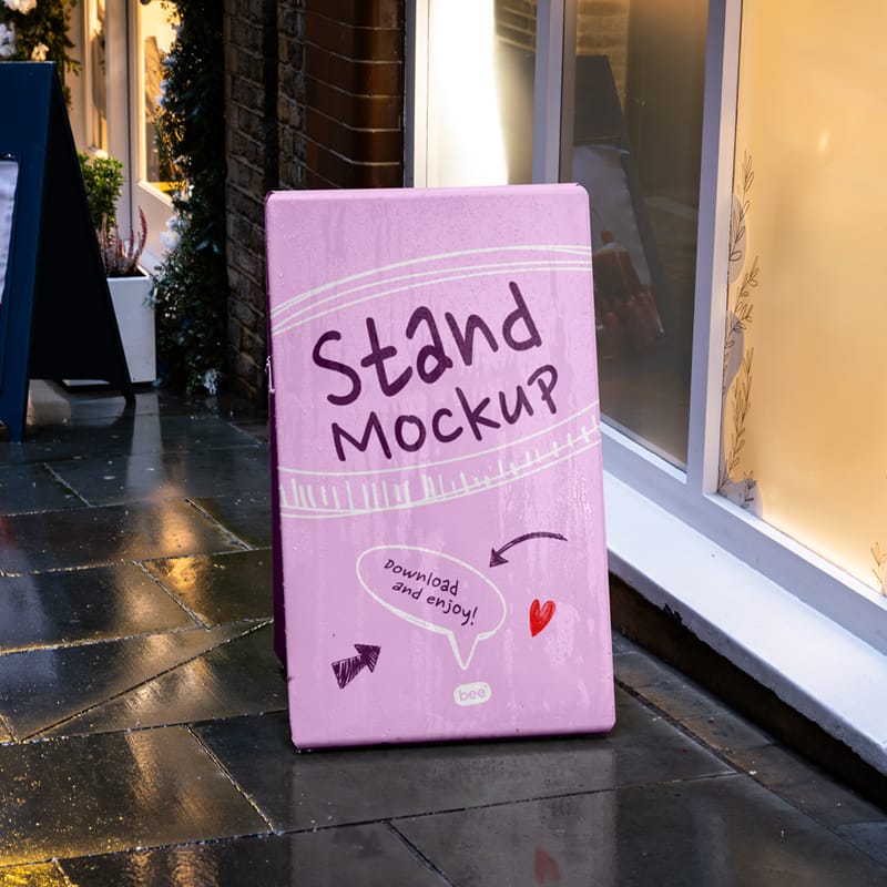 A-Stand in Rain Mockup PSD