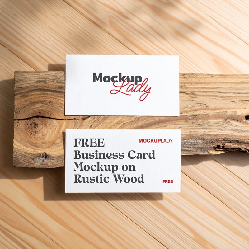 Business Card Mockup on Rustic Wood PSD