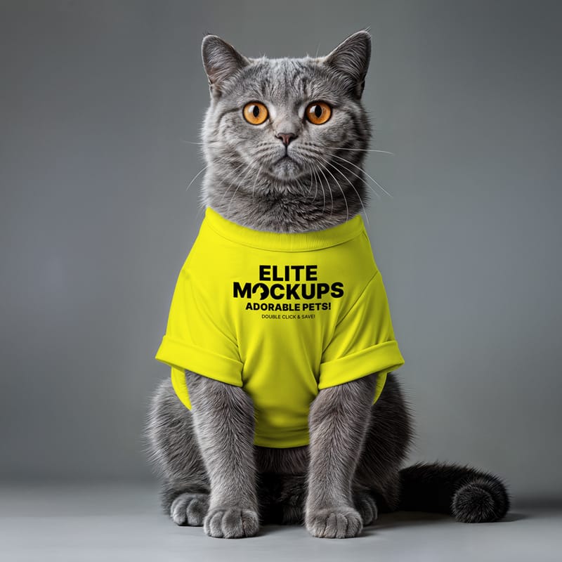 Cat Wearing Editable T-shirt Mockup PSD