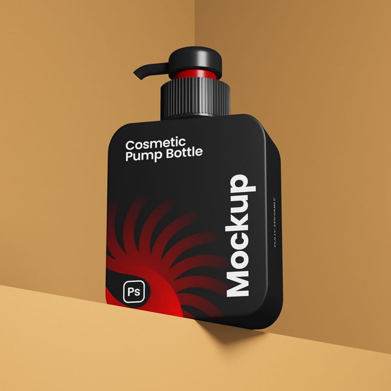 Cosmetic Square Pump Bottle Mockup PSD