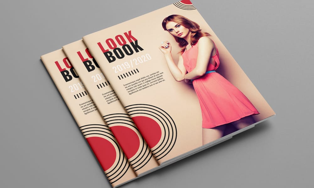 Dark Red Lookbook with Abstract Design Elements