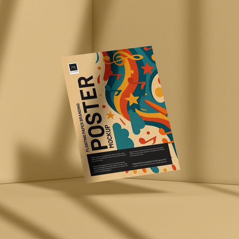 Floating Paper Branding Poster Mockup PSD