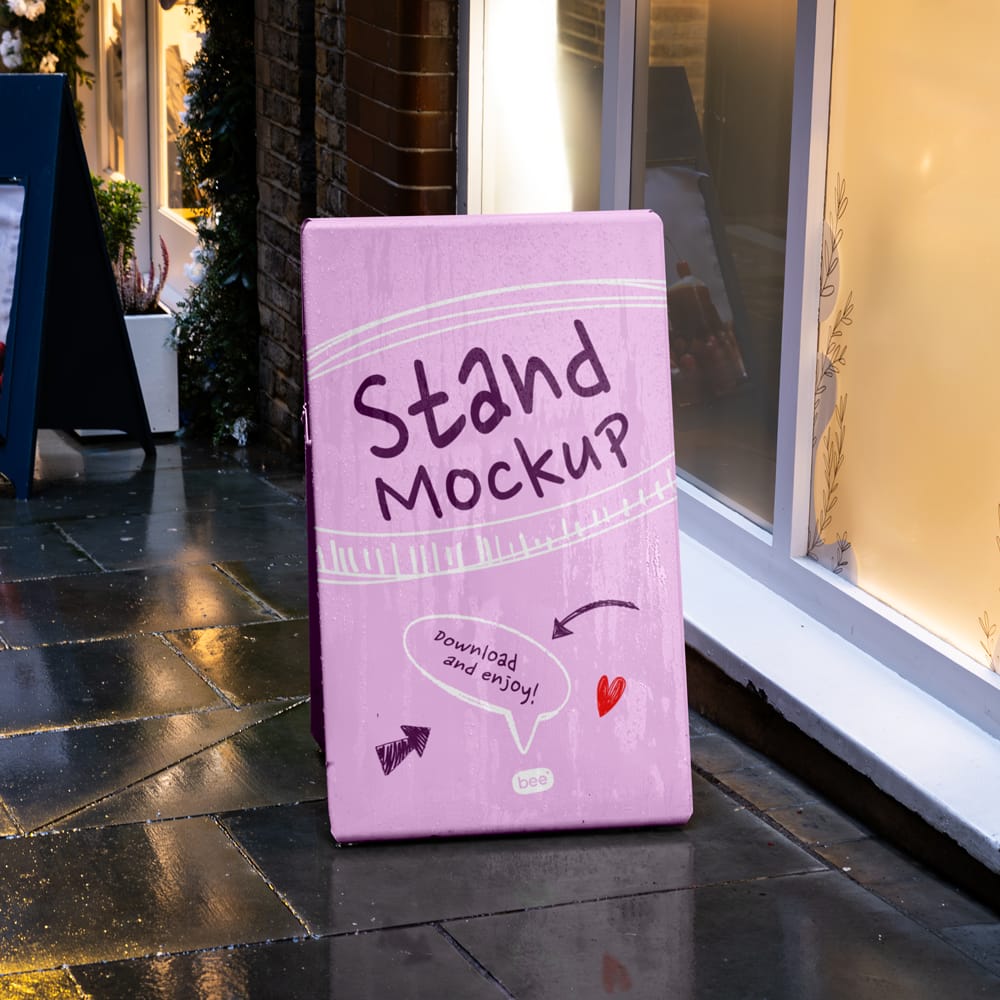 Free A-Stand in Rain Mockup PSD