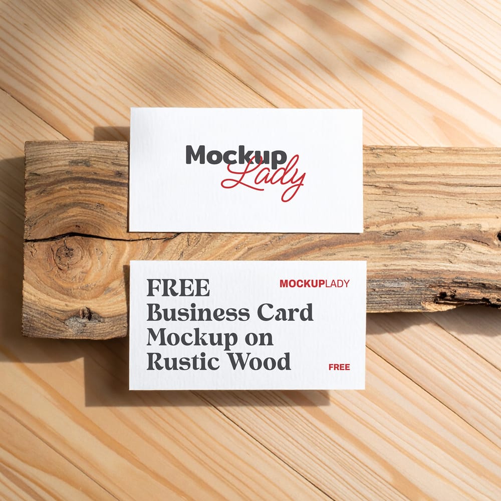 Free Business Card Mockup on Rustic Wood PSD