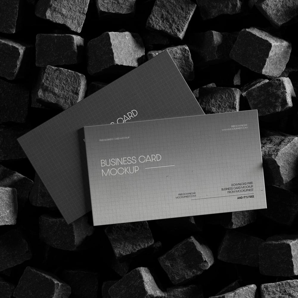 Free Business Card On Stone Cube Mockup PSD