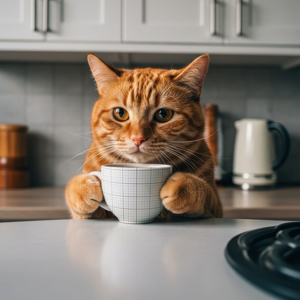 Free Cat Drinking Coffee Cup Mockup PSD