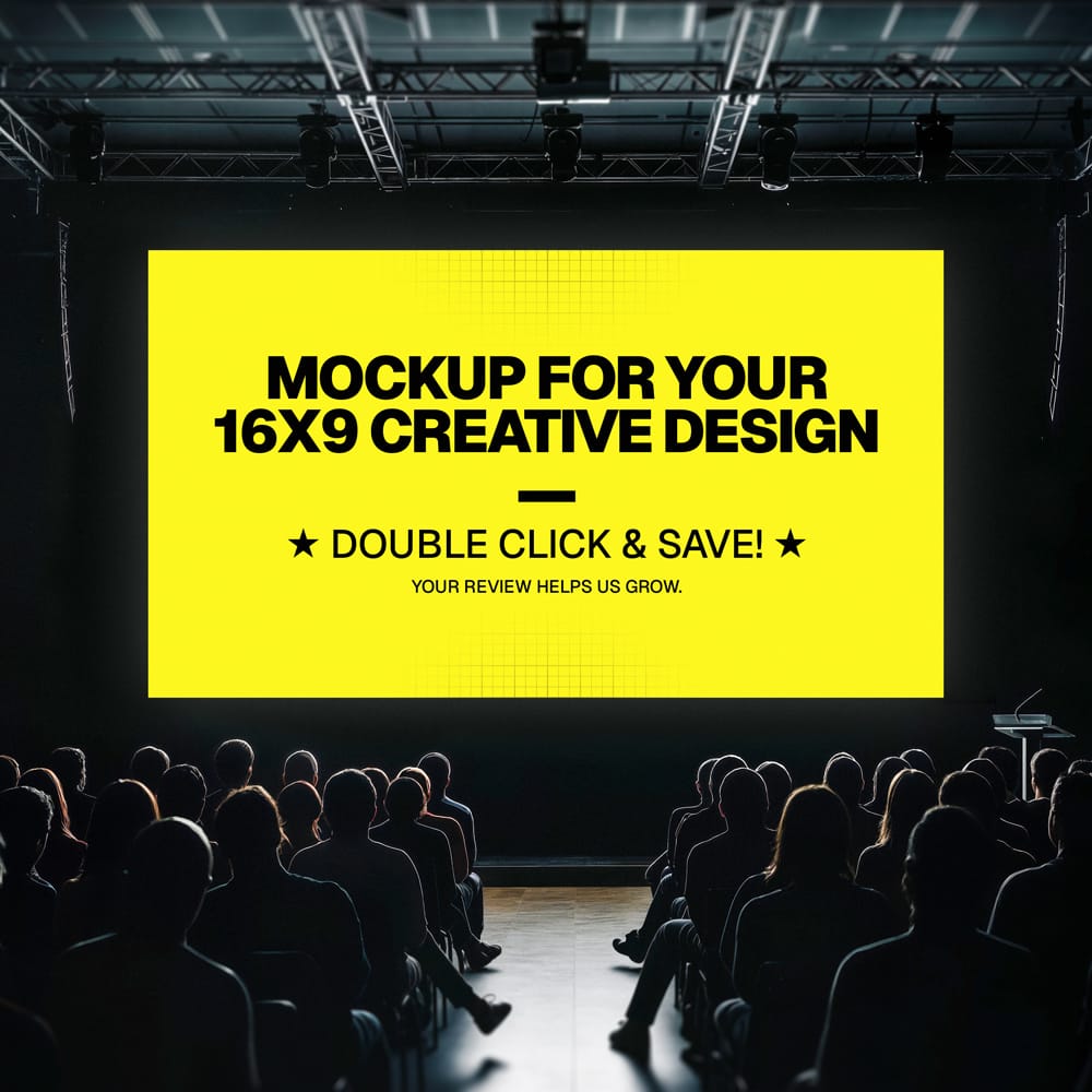 Free Cinematic 16x9 Screen Mockup with Audience PSD