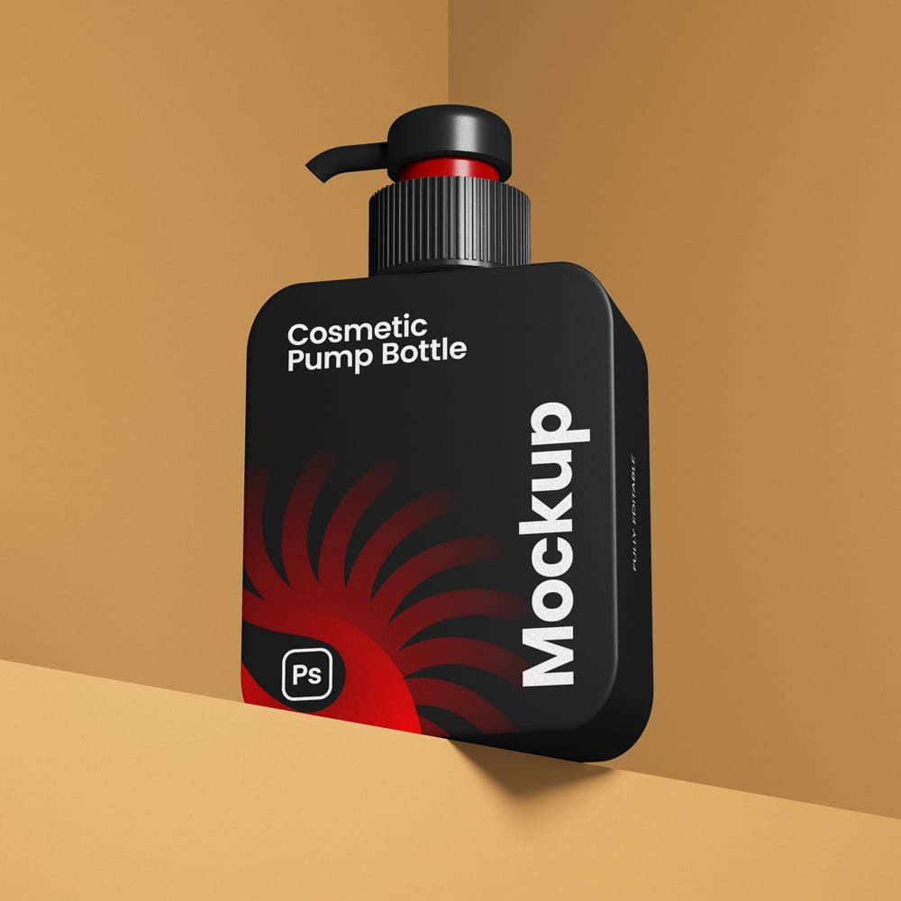 Free Cosmetic Square Pump Bottle Mockup PSD