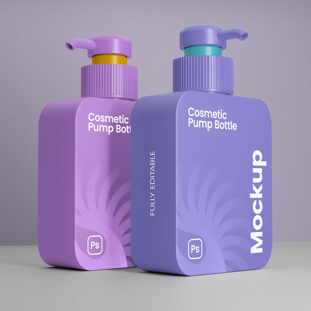 Free Cosmetic Square Pump Bottle Mockups PSD