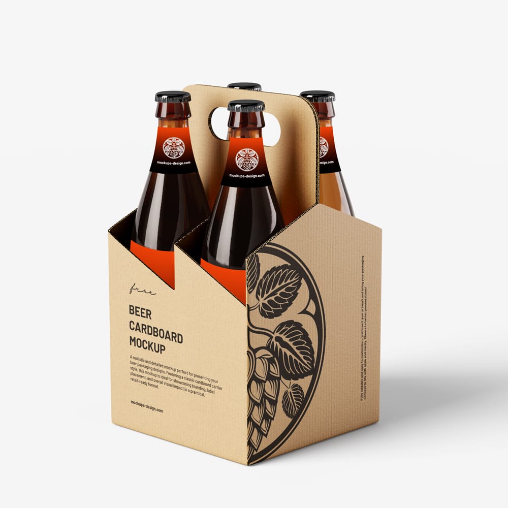 Free Craft-style Beer Carrier Mockup PSD
