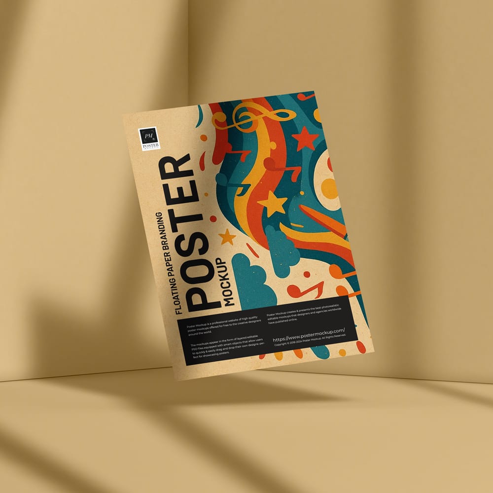 Free Floating Paper Branding Poster Mockup PSD
