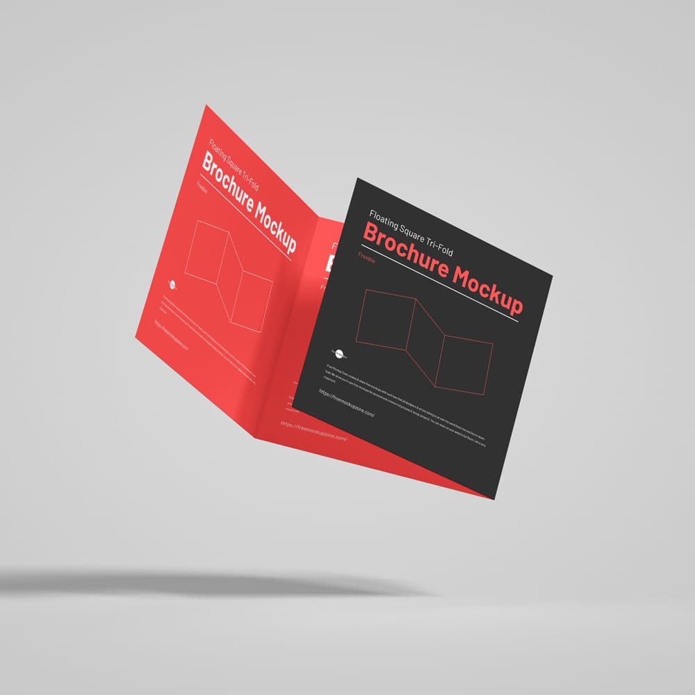 Free Floating Square Tri-Fold Brochure Mockup PSD