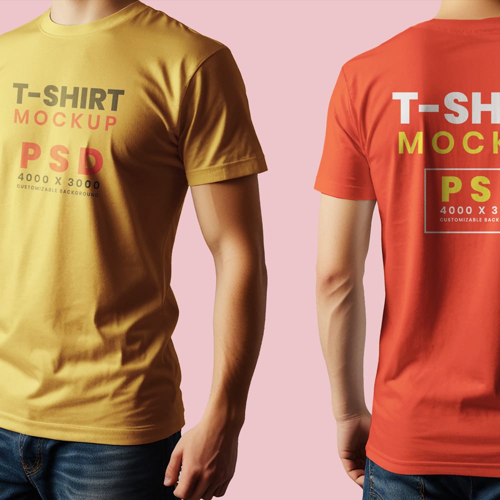 Free Front Back Man T-shirt Mockup PSD