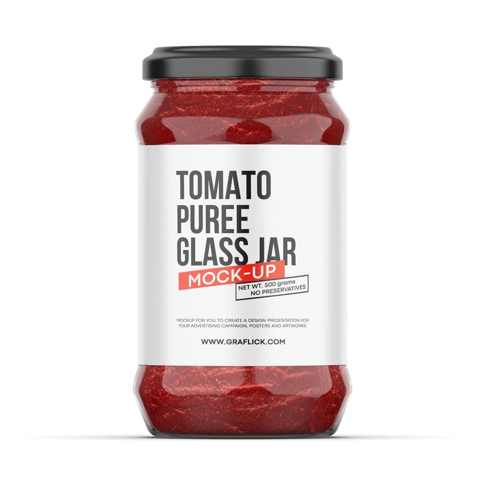 Free Glass Jar With Tomato Puree Mockup PSD