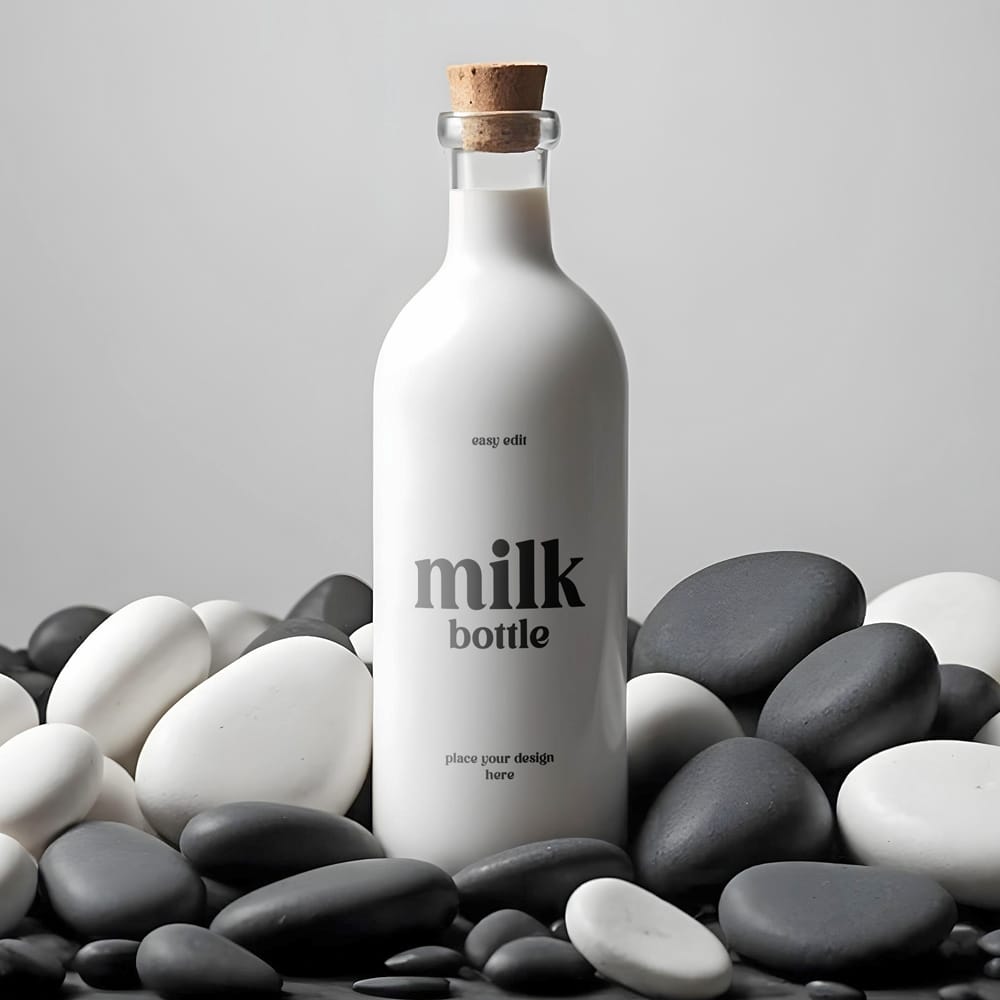Free Glass Milk Bottle Mockup PSD