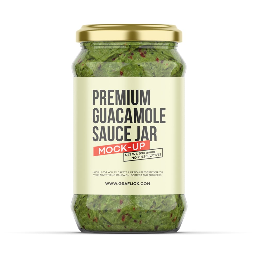 Free Guacamole Sauce Jar Mockup PSD