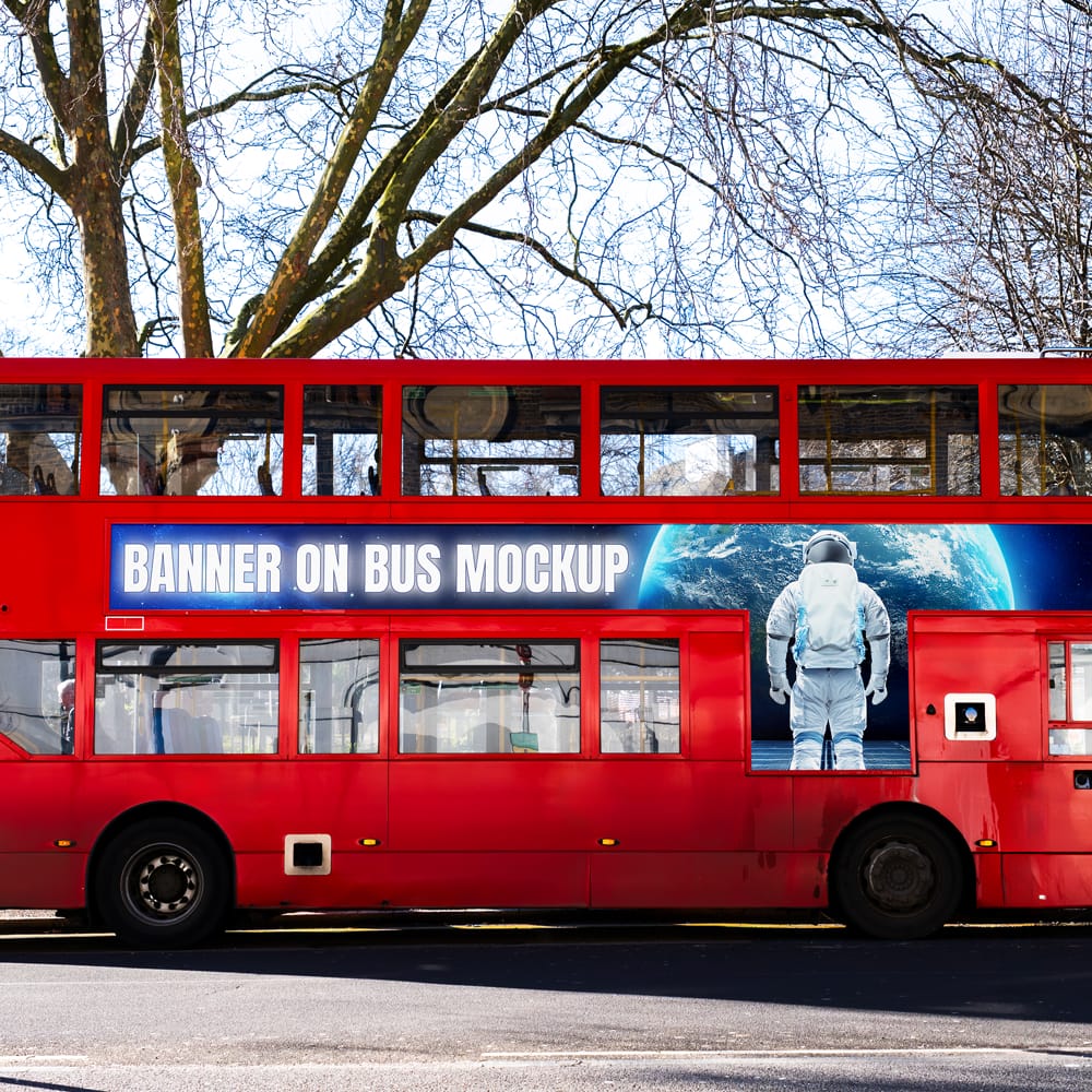 Free London Bus Banner Mockup PSD