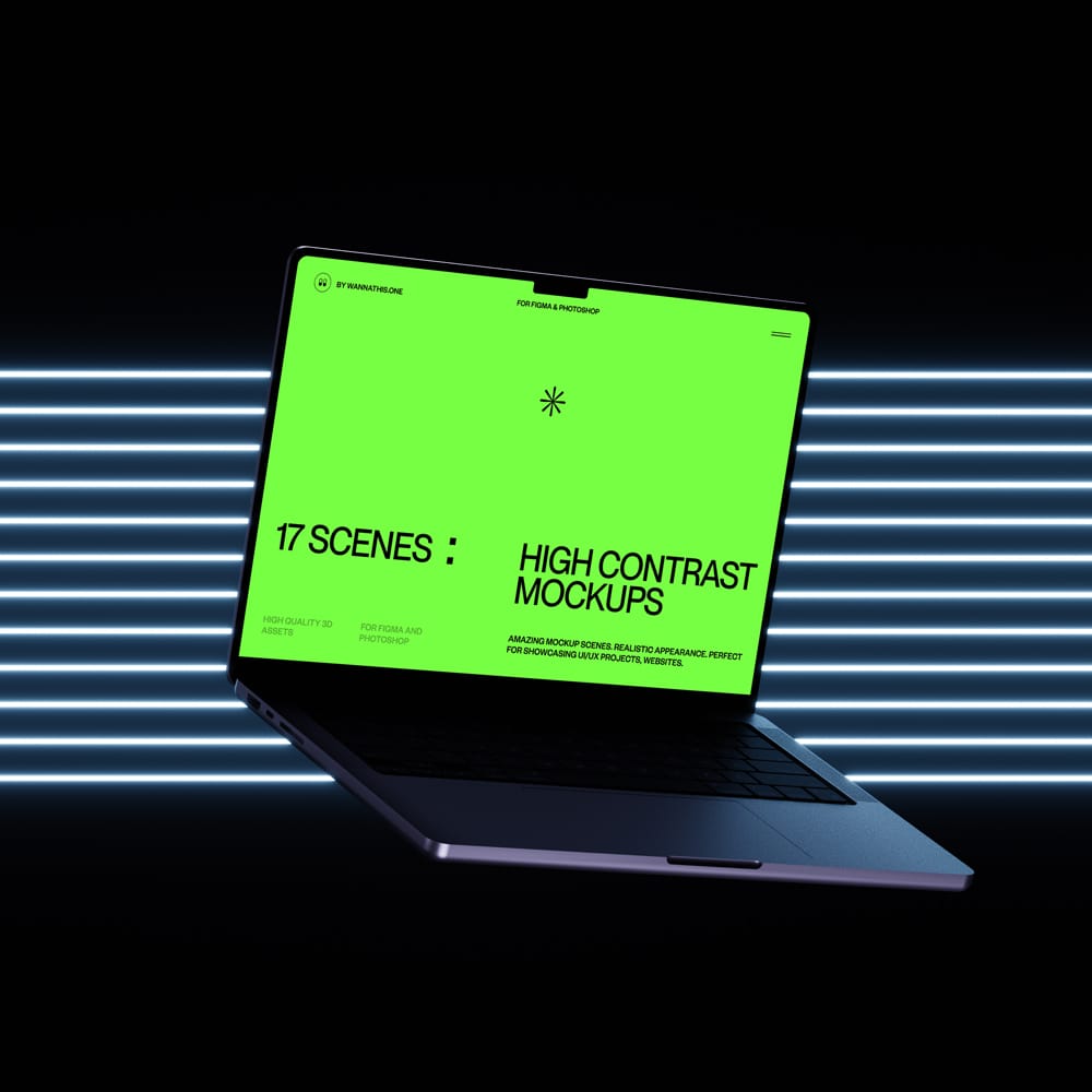 Free MacBook Mockup With Neon Stripes PSD
