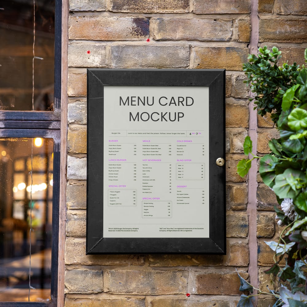 Free Menu on Brick Wall Mockup PSD